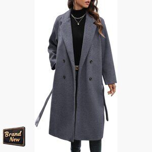 Wool Blend Pea Coat Double Breasted Trench Overcoat Women's Winter Casual